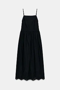 EMBROIDERED EYELET MIDI DRESS