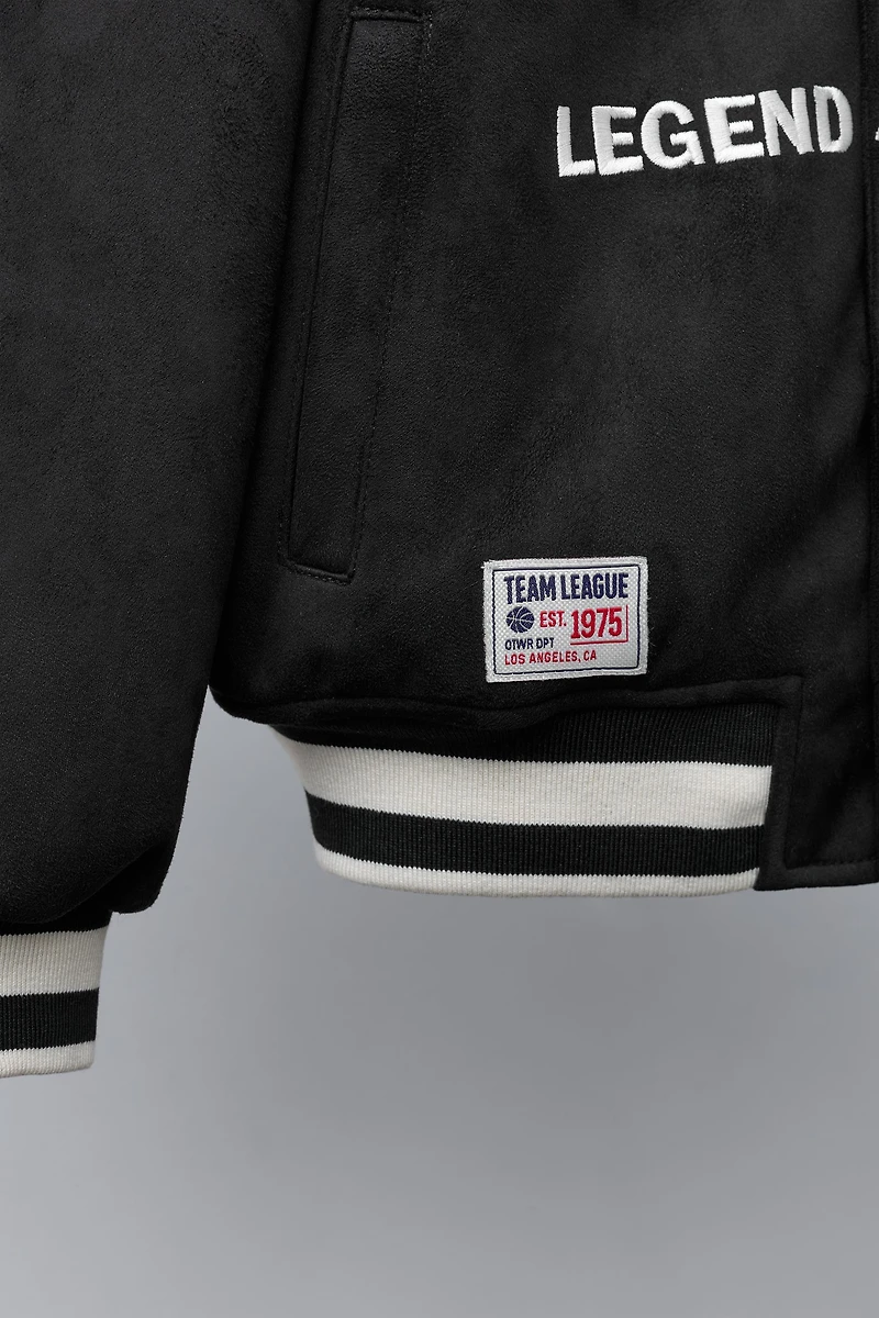 BLOUSON BOMBER EFFET DAIM À INSCRIPTION BRODÉE