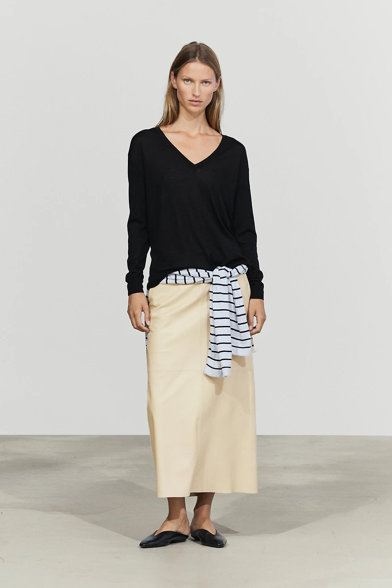 Nappa leather midi skirt