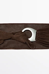 Ceinture boucle ovale croûte de cuir