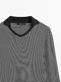 Striped long sleeve polo shirt