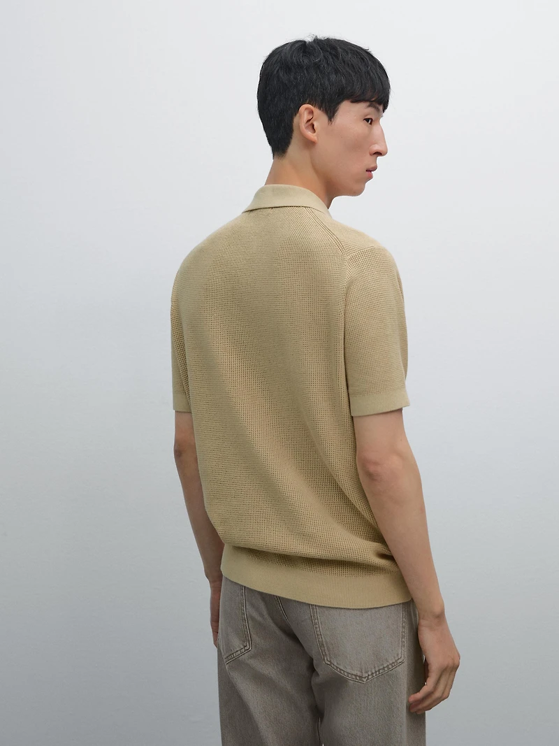 Textured cotton knit polo shirt