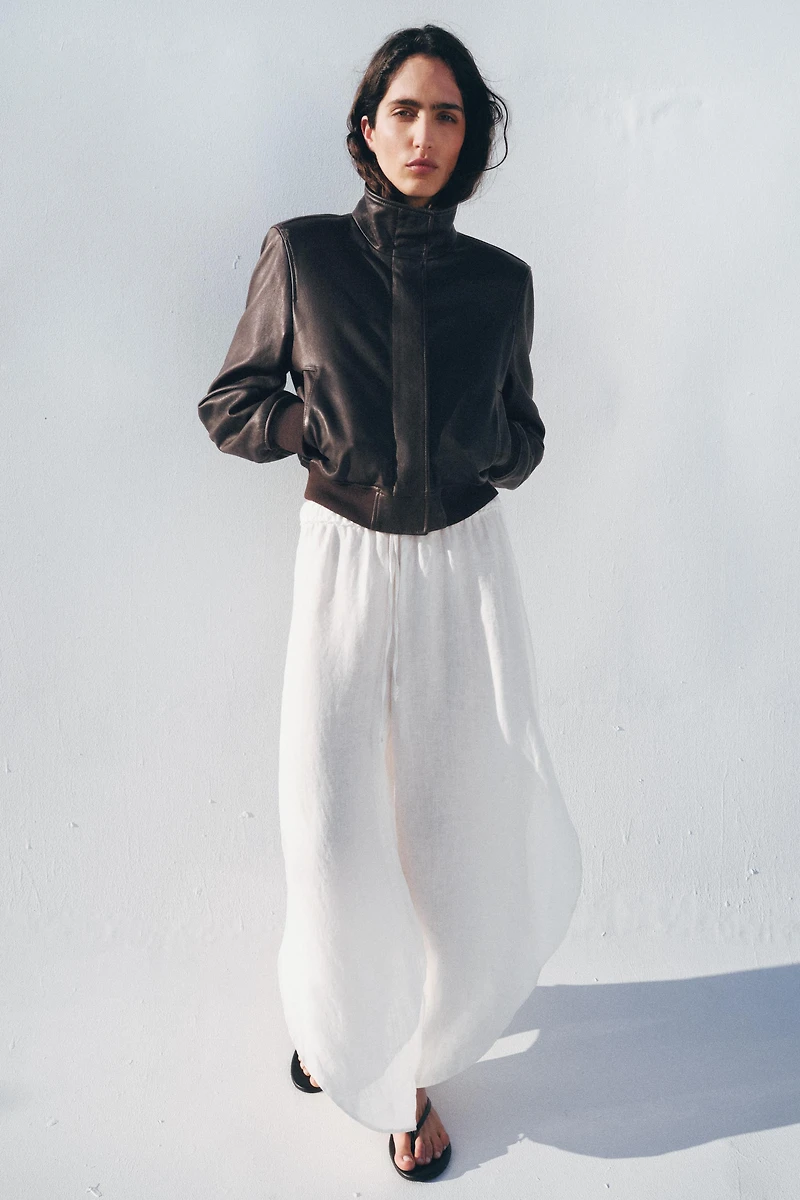 ZW COLLECTION LIMITED EDITION LEATHER BOMBER JACKET WITH SHOULDER PADS