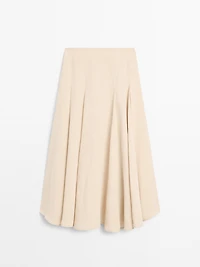 Flounce linen blend midi skirt