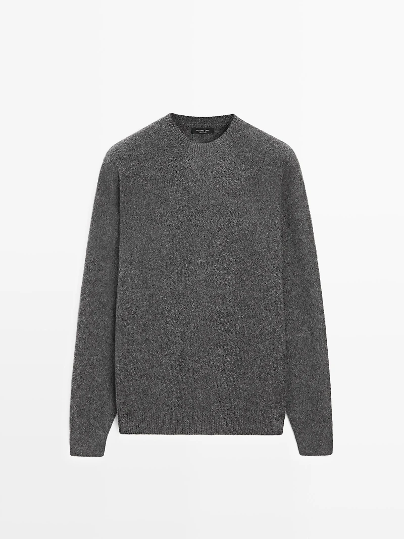 Knit cotton and wool sweater with crew neck