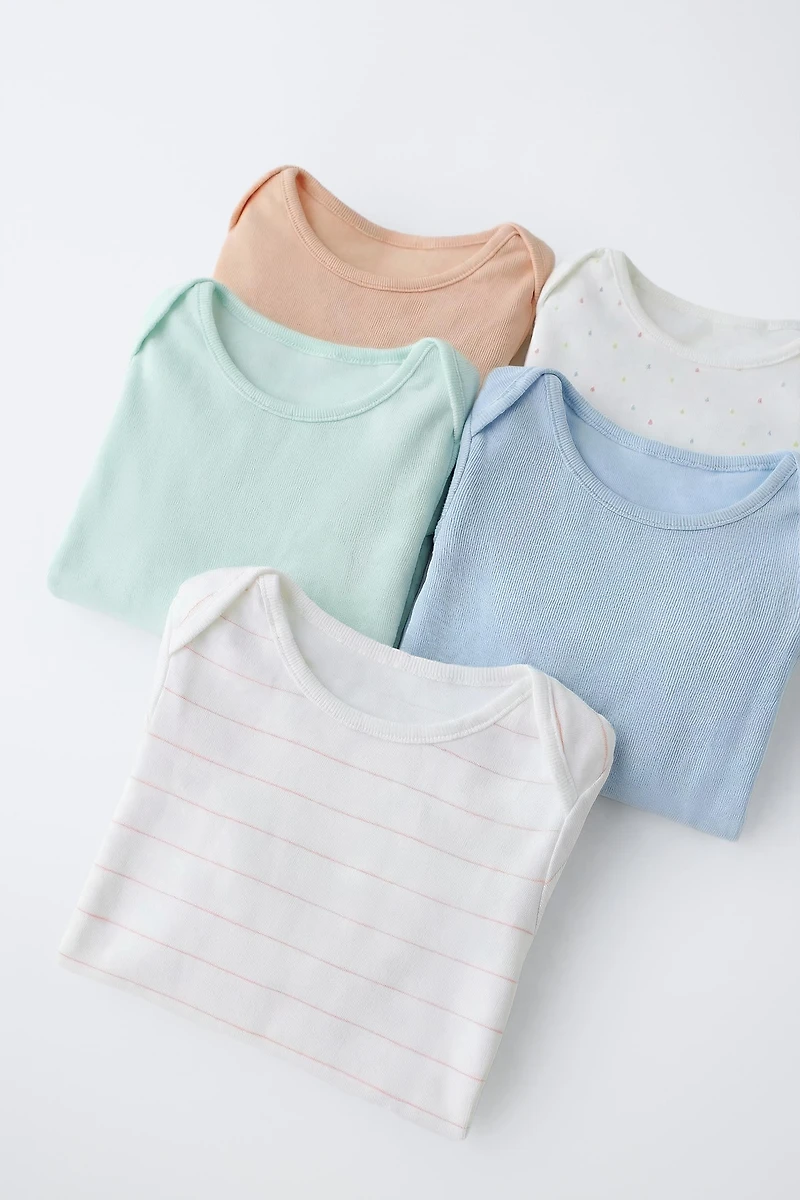 FIVE-PACK OF DROPLET AND STRIPE BODYSUITS
