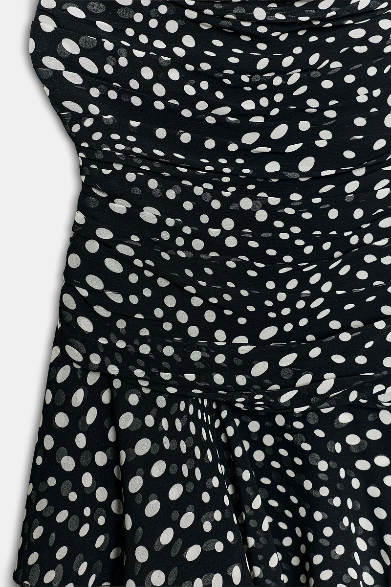 DRAPED POLKA DOT DRESS
