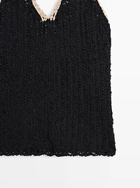 Top encolure américaine maille contrastante