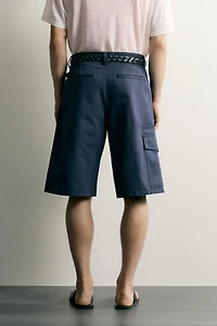 COTTON-LINEN RELAXED FIT CARGO SHORTS