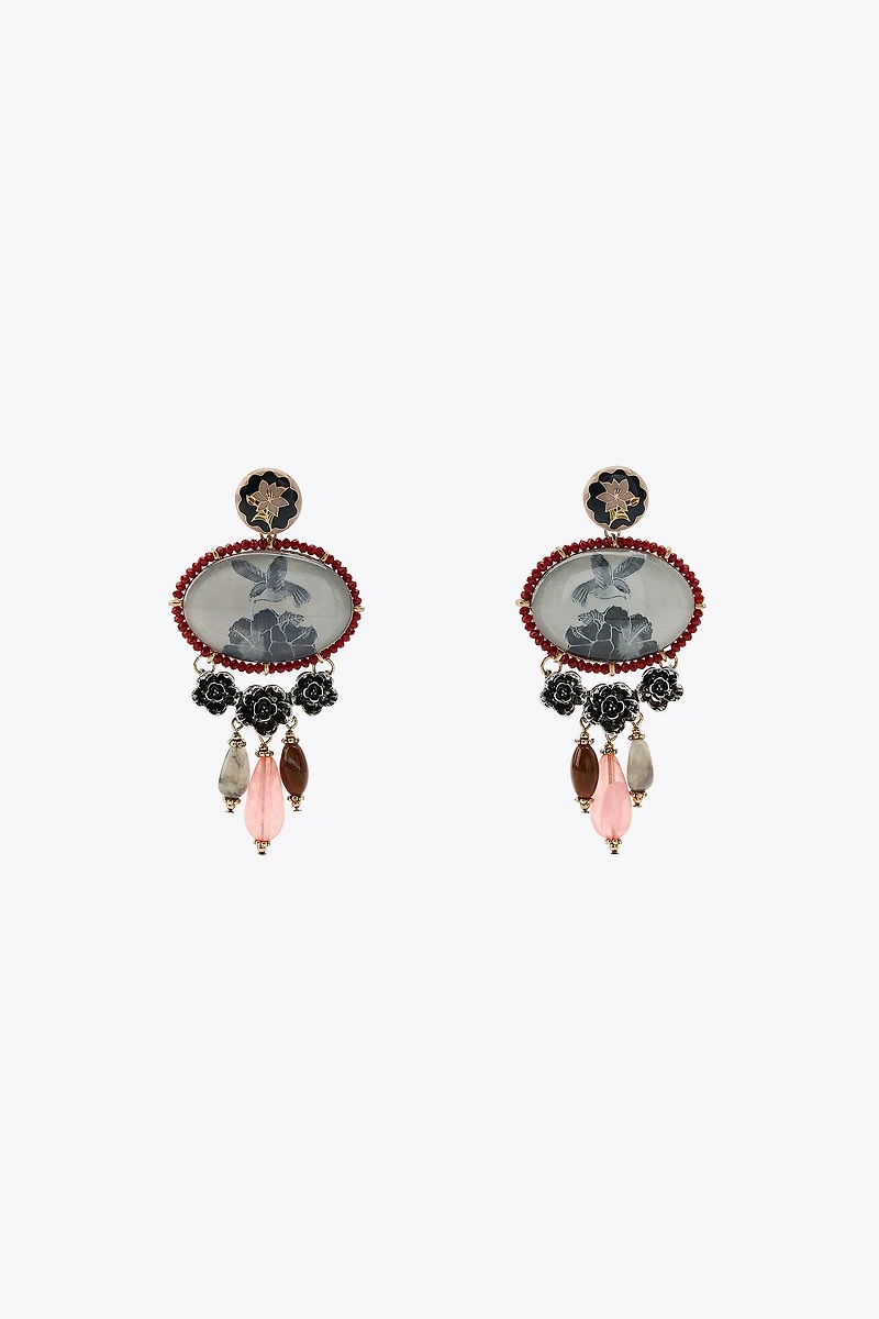RESIN STONE CHARM EARRINGS