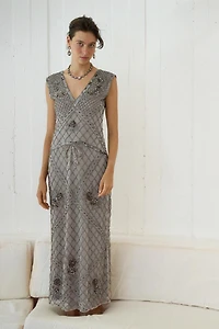 EMBROIDERED BEADED TULLE DRESS