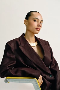 100% LINEN DOUBLE BREASTED BLAZER WITH SHOULDER PADS