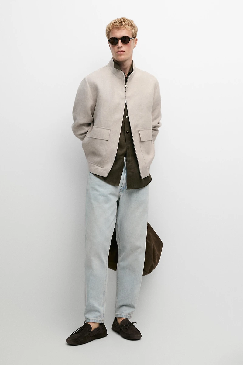 100% linen total look jacket with pockets
