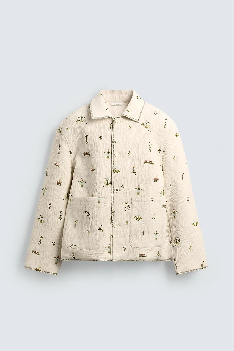 FLORAL EMBROIDERED JACQUARD JACKET