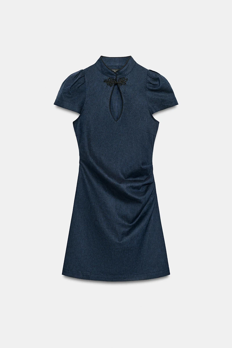 MINI LINEN FROG CLASP DRESS