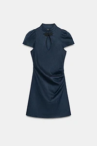 MINI LINEN FROG CLASP DRESS