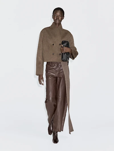 Short wool blend double-breasted jacket