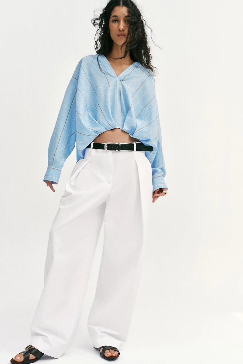 LINEN BLEND SHIRT WITH PUFF HEM