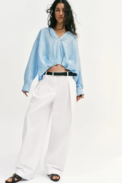 LINEN BLEND SHIRT WITH PUFF HEM