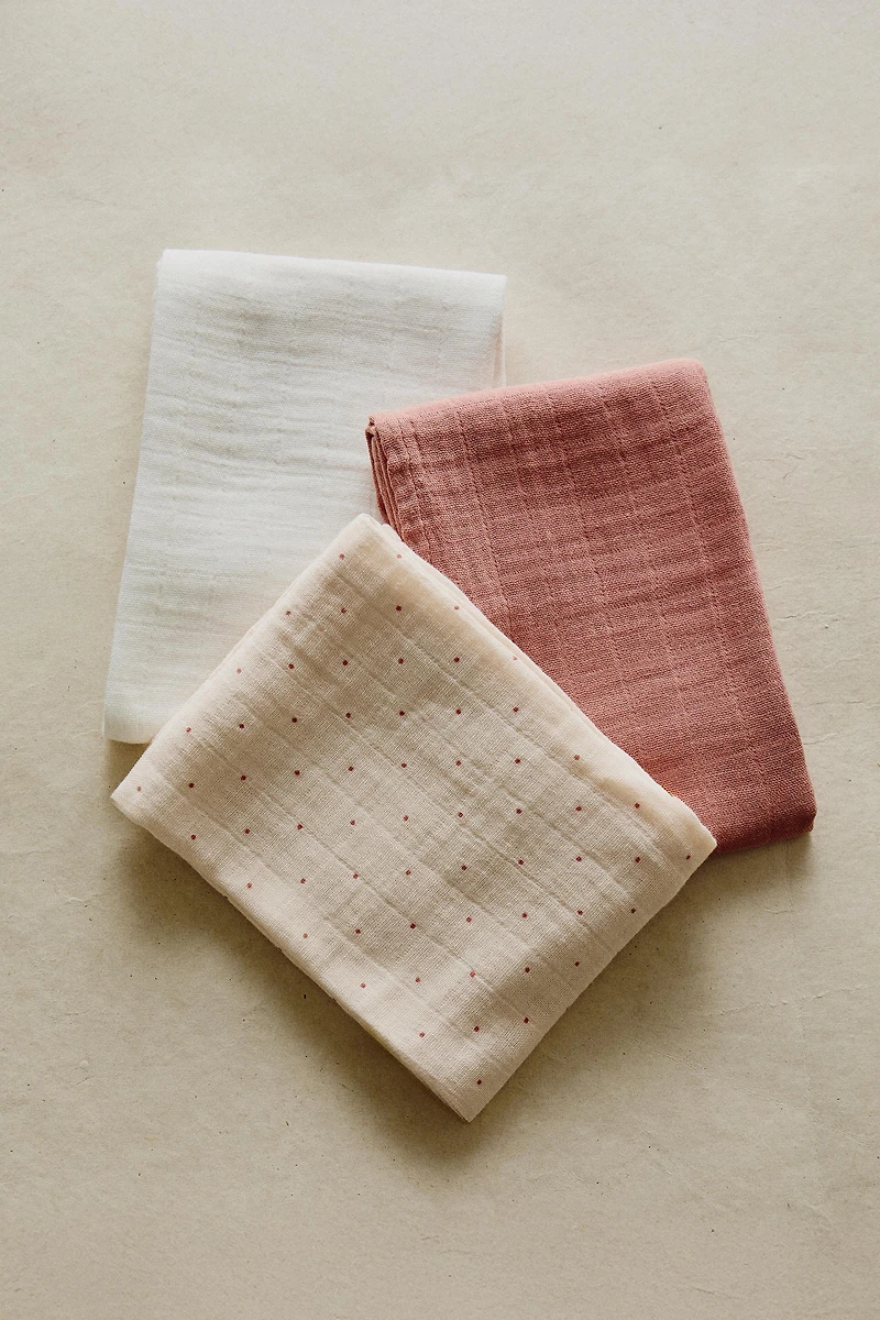 LOT DE 3 LANGES POUR BÉBÉ MULTICOLORES