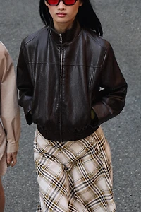 CROPPED FAUX LEATHER BOMBER JACKET