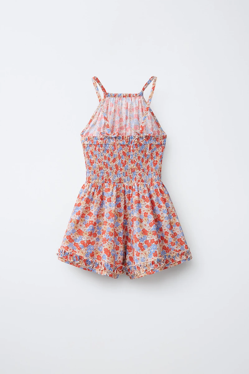 SHORT RUFFLED FLORAL JUMPSUIT