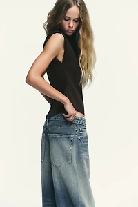 CREPE PEPLUM SHOULDER PAD TOP