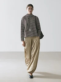 Cotton blend striped T-shirt with scarf detail