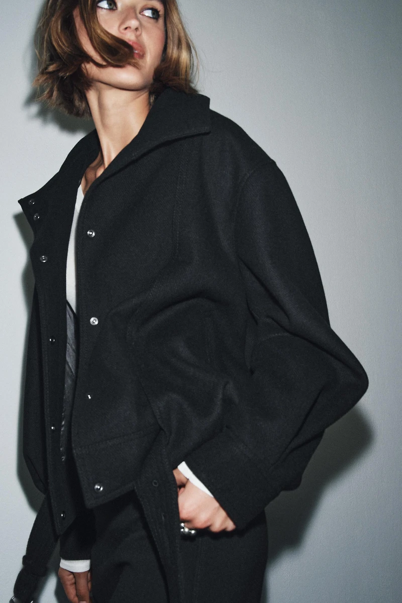 ZW COLLECTION MINIMAL WOOL BOMBER JACKET