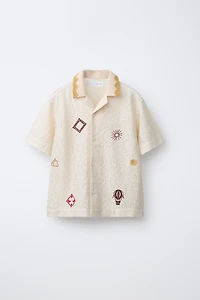 EMBROIDERED CROCHET KNIT SHIRT