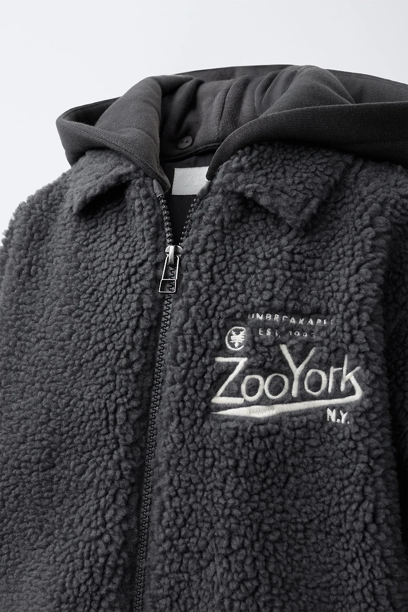 ZOO YORK® X ZARA REMOVABLE HOOD EMBROIDERED FLEECE OVERSHIRT
