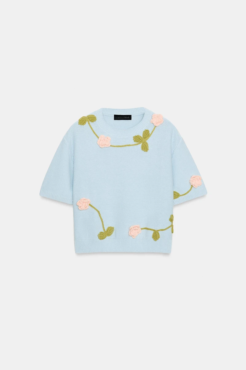 KNIT FLORAL SHORT SLEEVE JUMPER