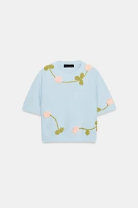 KNIT FLORAL SHORT SLEEVE JUMPER