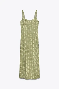 LINEN BLEND POLKA DOT MIDI DRESS