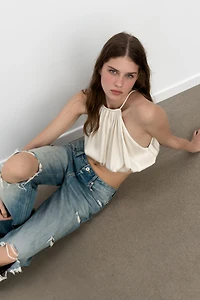 SATIN BALLOON HALTER CROP TOP