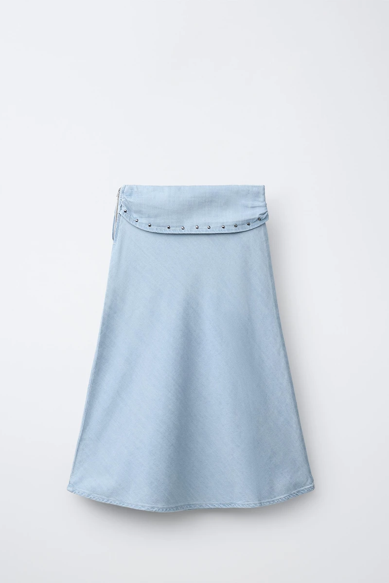 STUDDED FLOWY MIDI SKIRT
