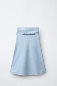 STUDDED FLOWY MIDI SKIRT