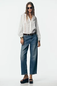 DOTTED MESH LACE TRIM BLOUSE