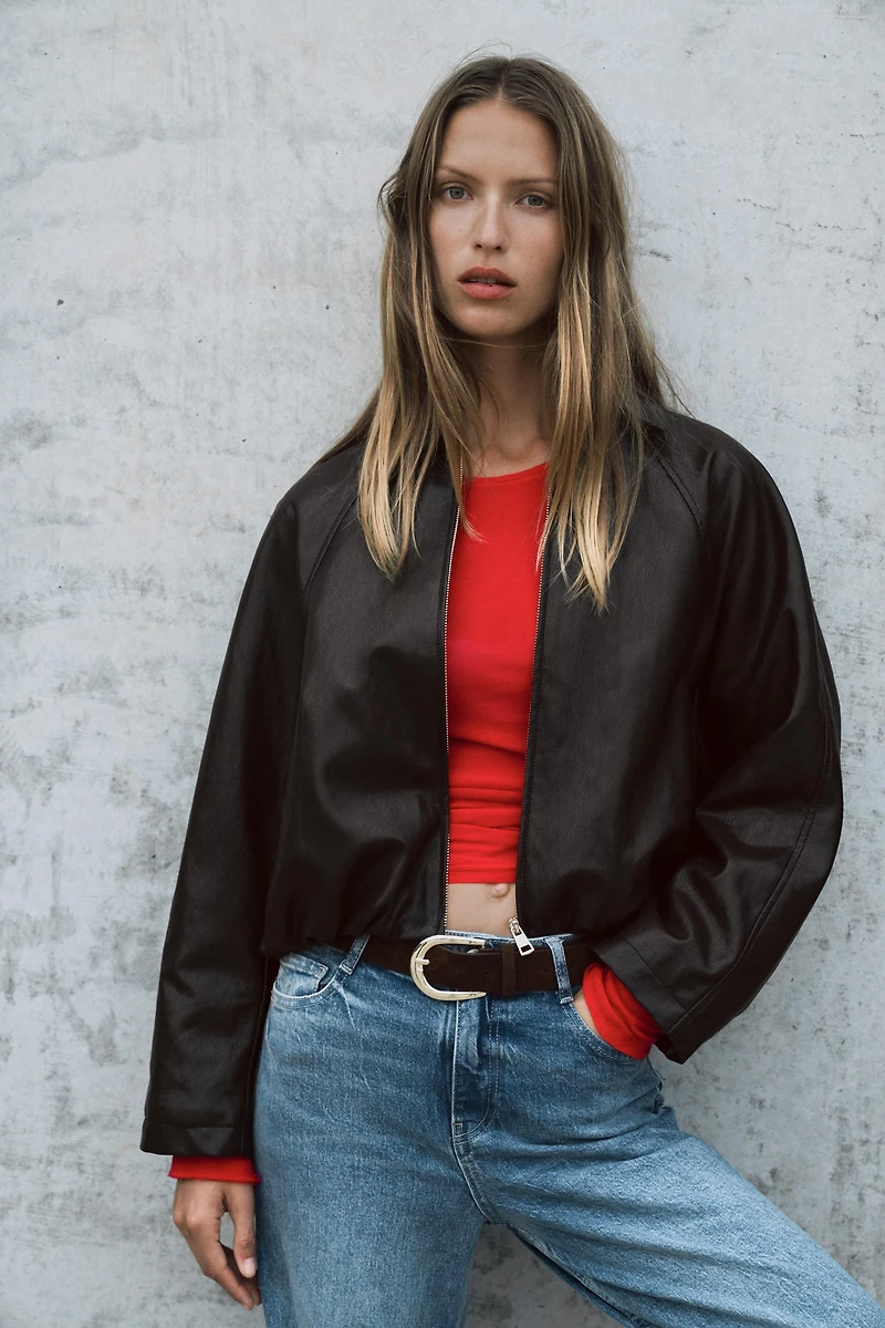 FAUX LEATHER BOMBER JACKET
