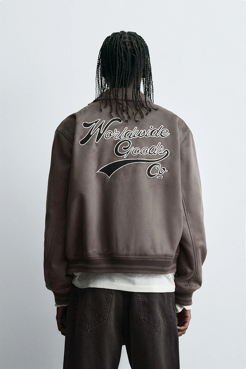 FAUX SUEDE PATCH EMBROIDERED JACKET