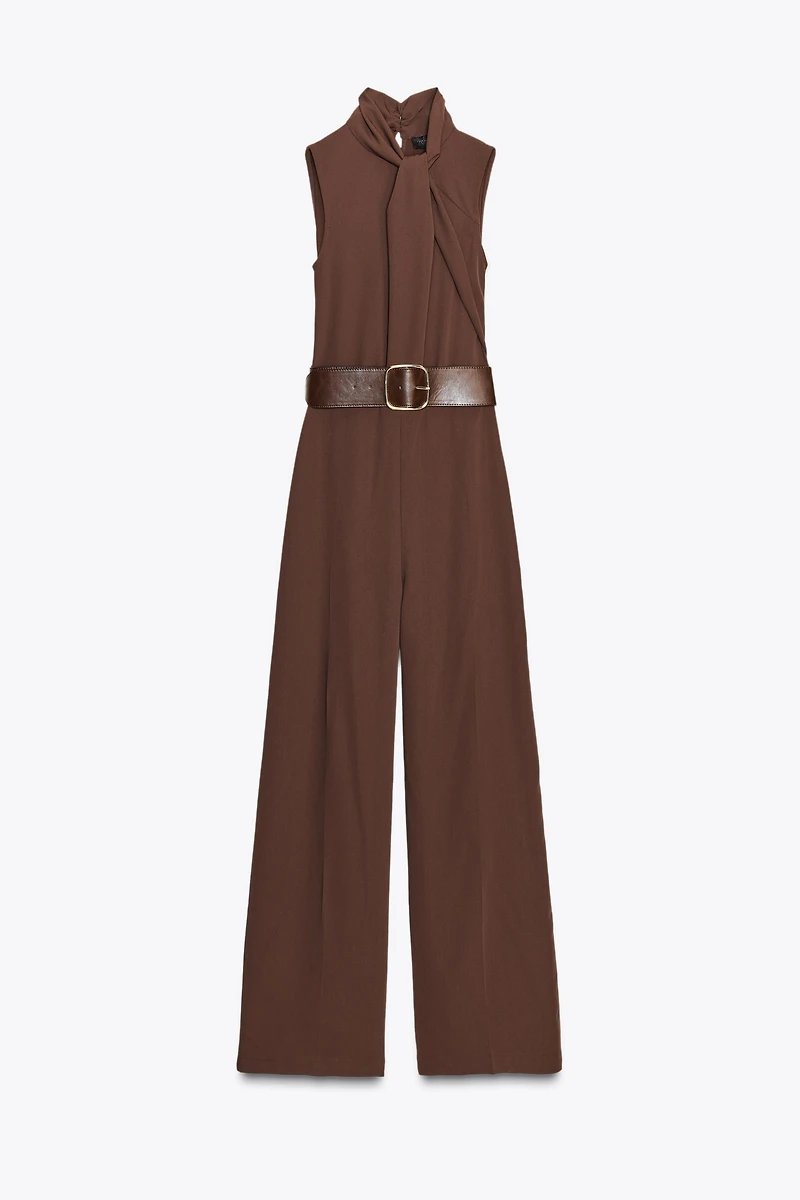 SLEEVELESS BELTED JUMPSUIT