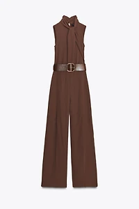 SLEEVELESS BELTED JUMPSUIT