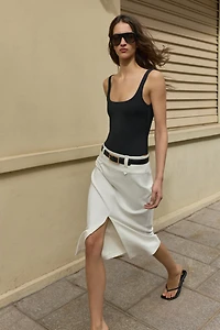 BELTED PENCIL MIDI SKIRT