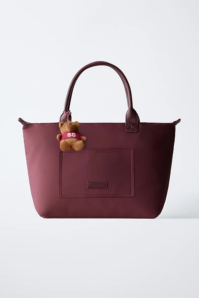 NYLON SHOPPER BAG WITH TEDDY BEAR CHARM