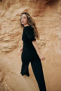 STRAIGHT LEG CREPE PANTS WITH OPENINGS