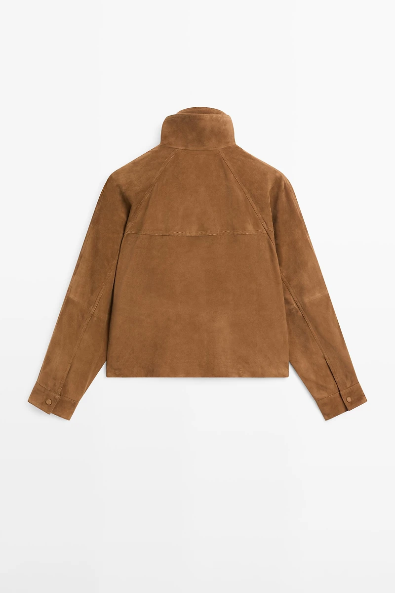 Blouson boutons fantaisie en cuir finition daim