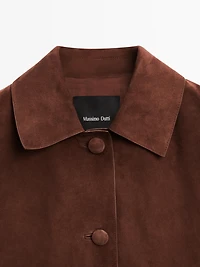 Cropped suede leather-lined jacket with buttons