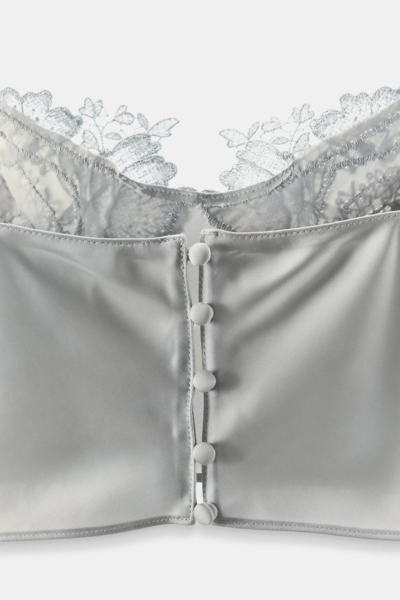 SATIN EFFECT LACE CROP TOP