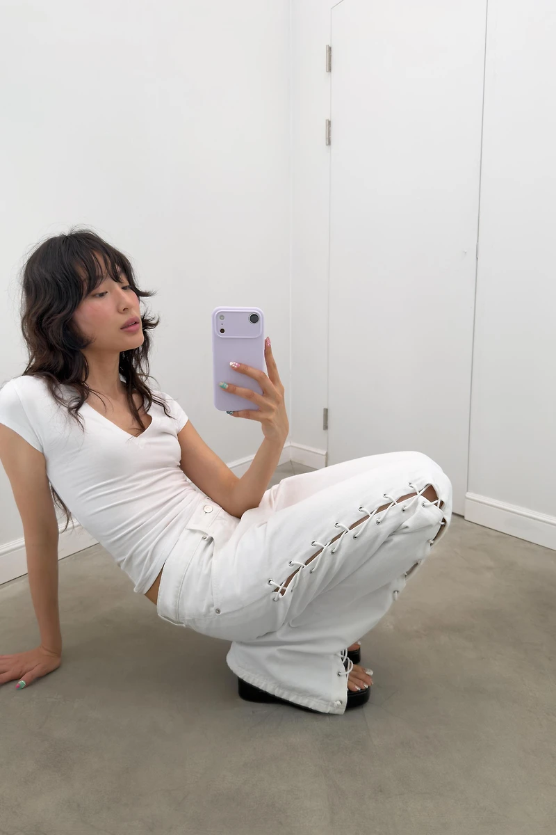 TRF MID RISE STRAIGHT LEG LACE-UP JEANS