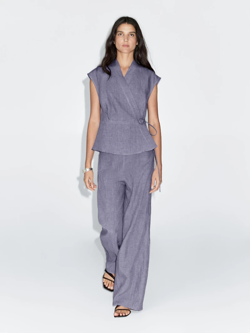 100% linen high-waist trousers